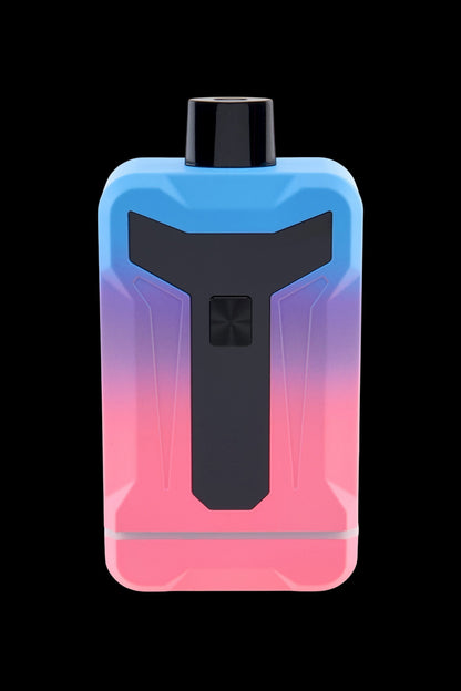 Close-up front view of the gradient blue-to-pink Ooze Duet 510 Dual Conceal Cart Battery against a black background.