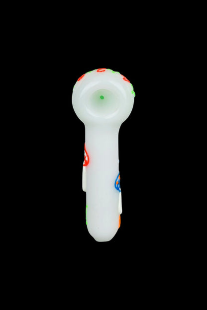Frosted glass pipe with colorful accents.