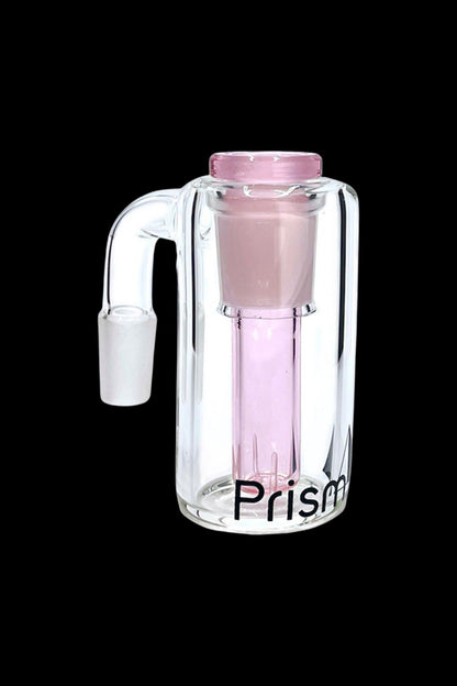 Clear glass bubbler with pink accents and “Prism” logo.