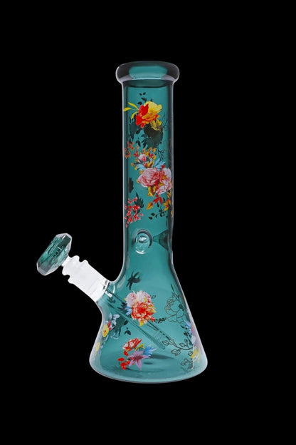 Famous Design Floral Lush Beaker Bong - Teal