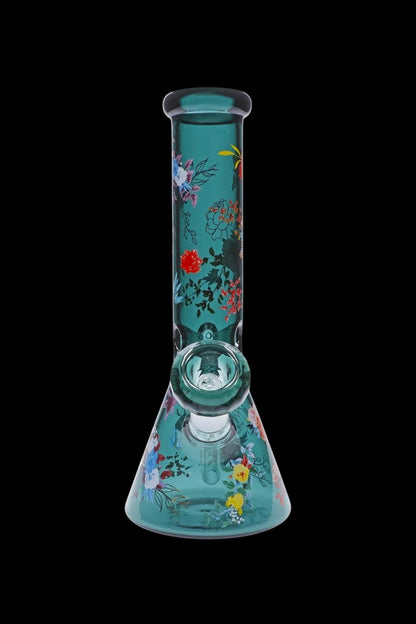 Famous Design Floral Lush Beaker Bong - Teal