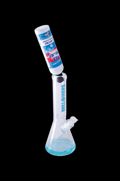 Glass bong with cleaning solution.