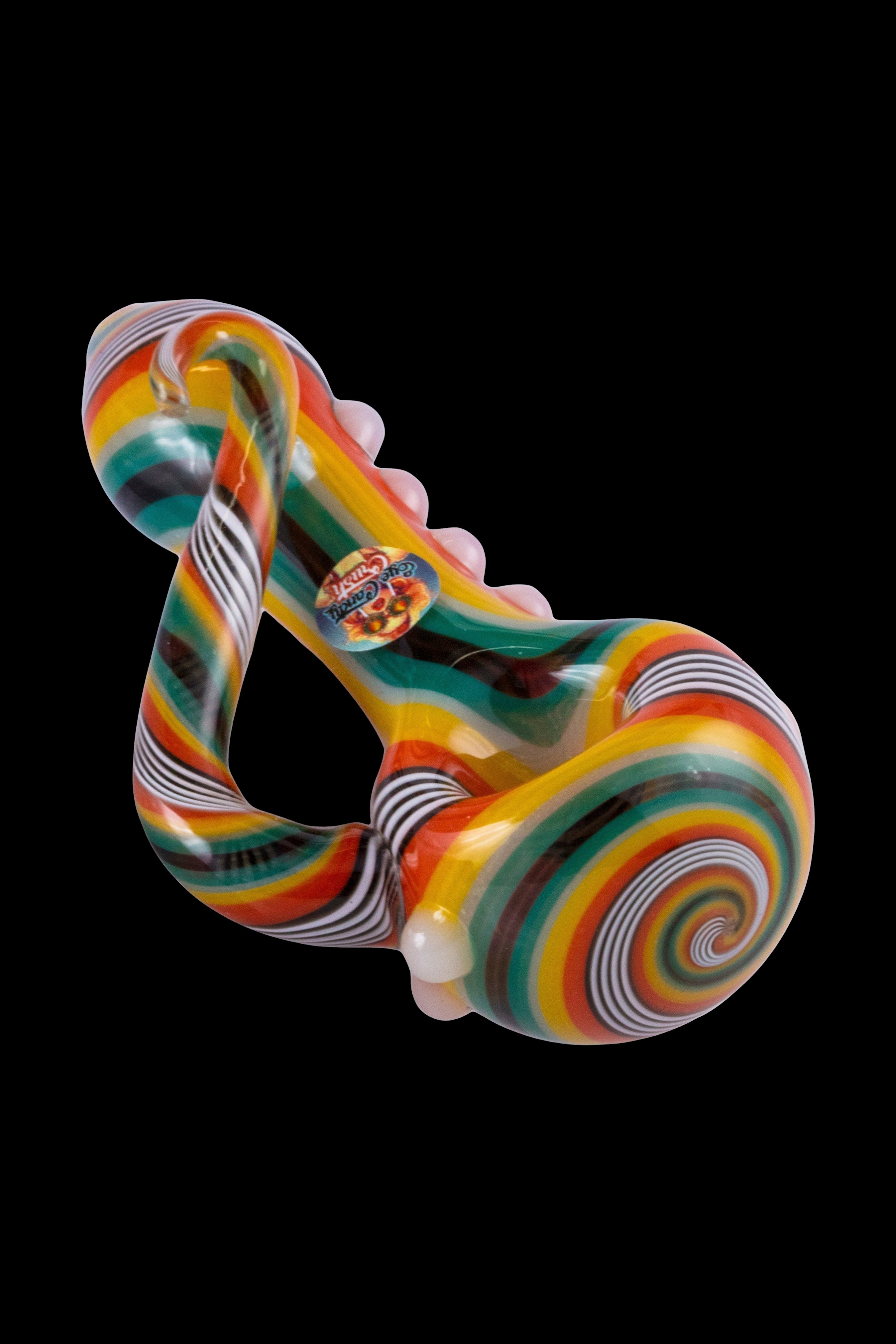 Colorful glass bubbler pipe for smoking cannabis.