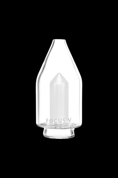 Clear quartz dab rig insert with "FOCUS V" branding.