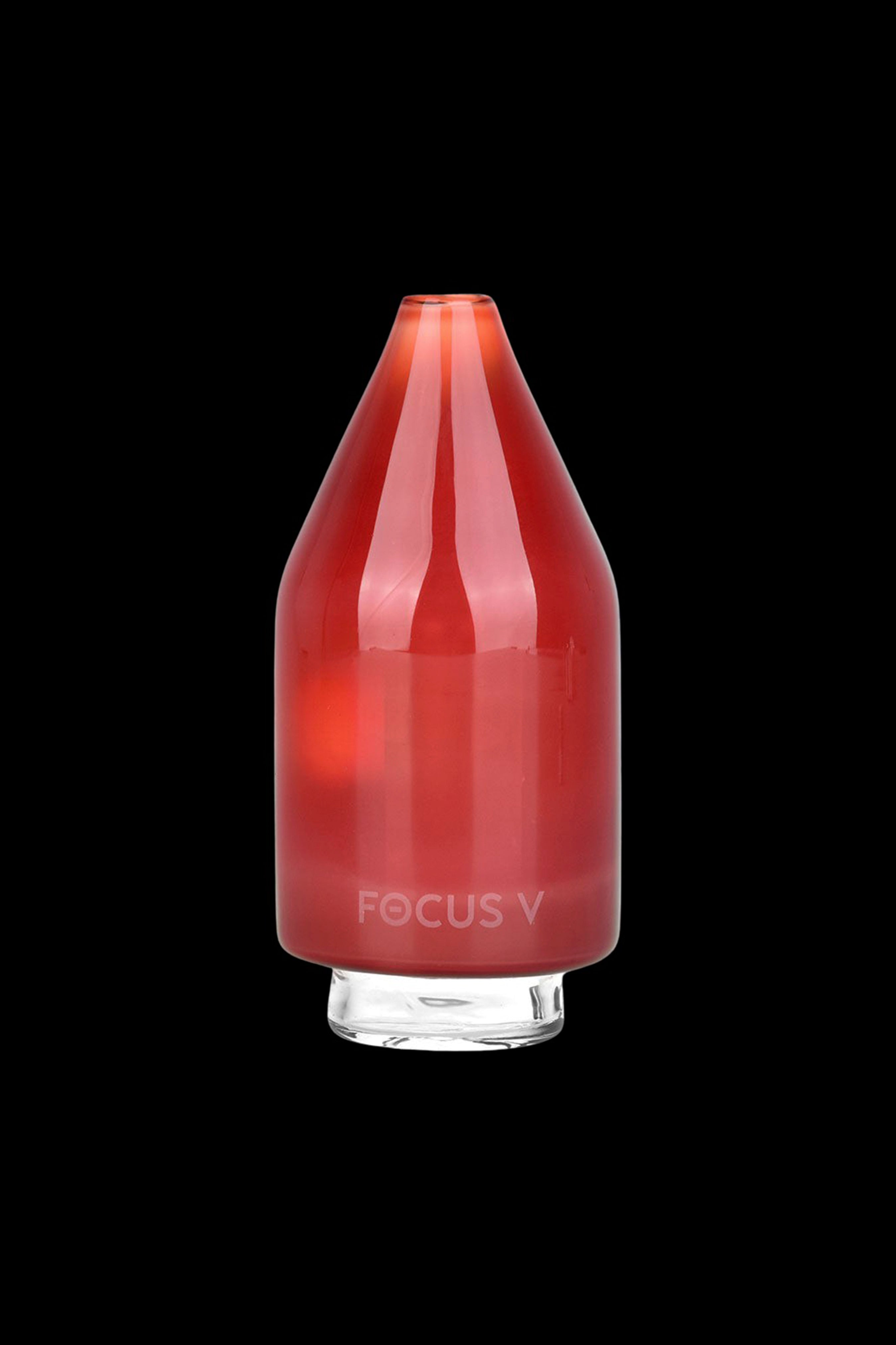 Red glass water pipe with "FOCUS V" branding.