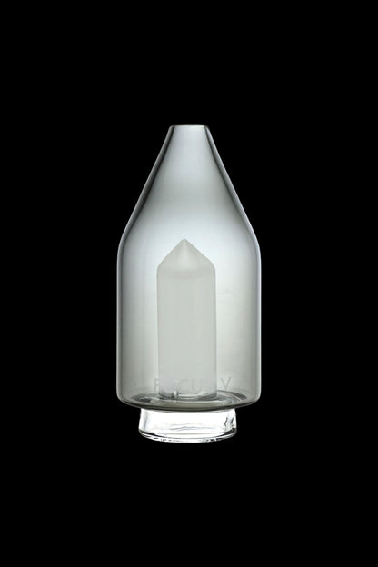 Clear glass water pipe or bubbler with a unique, faceted internal diffuser downstem, isolated on a black background.