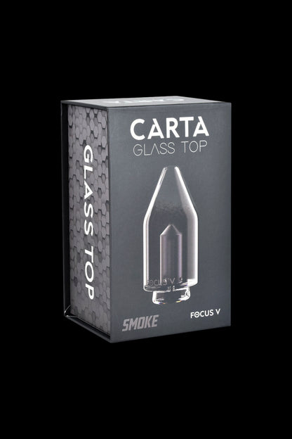 Product packaging for a “Carta” glass top for a cannabis vaporizer, featuring a clear glass piece illustration.