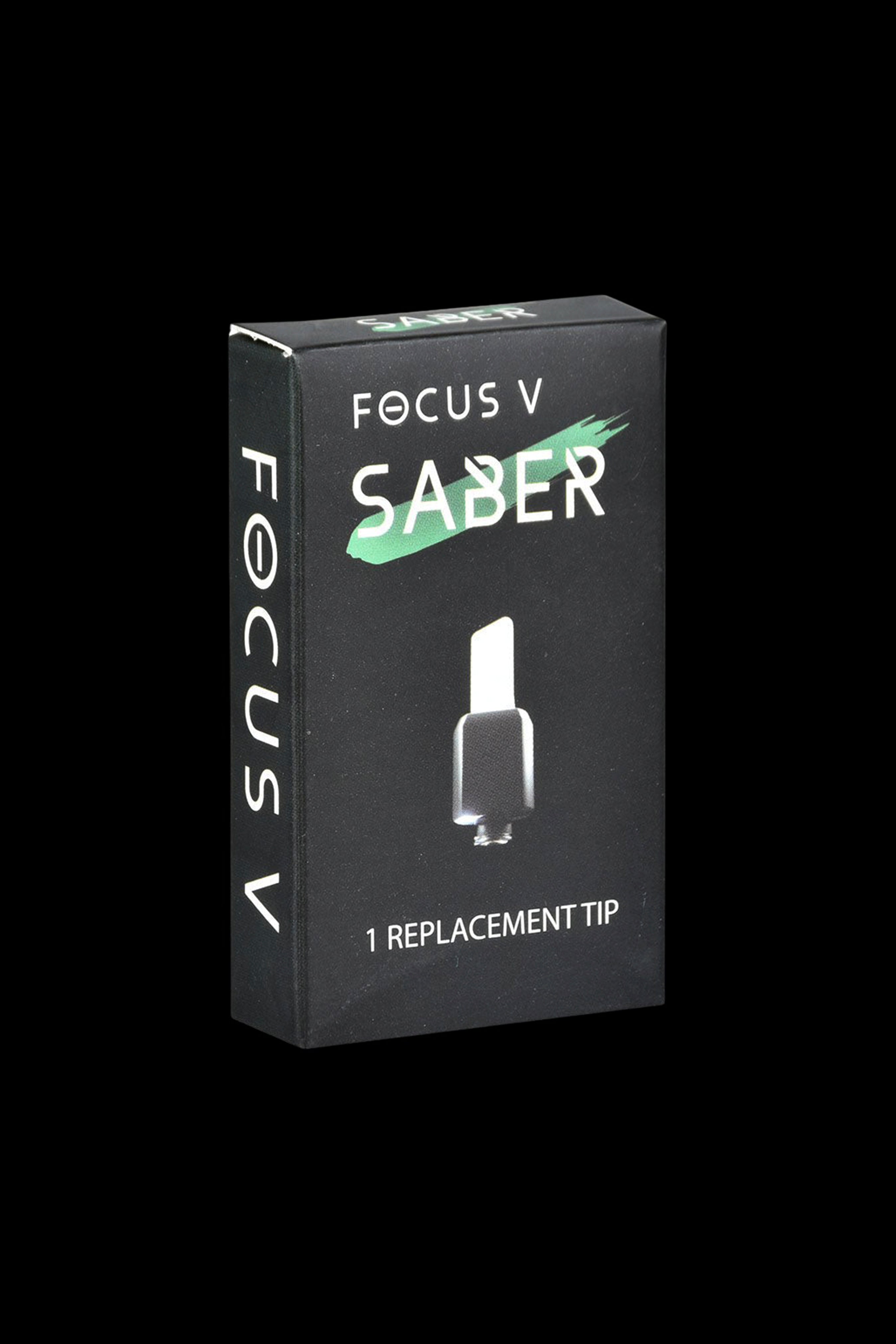 Black box for Focus V Saber replacement tip, displaying a graphic of the tip itself.