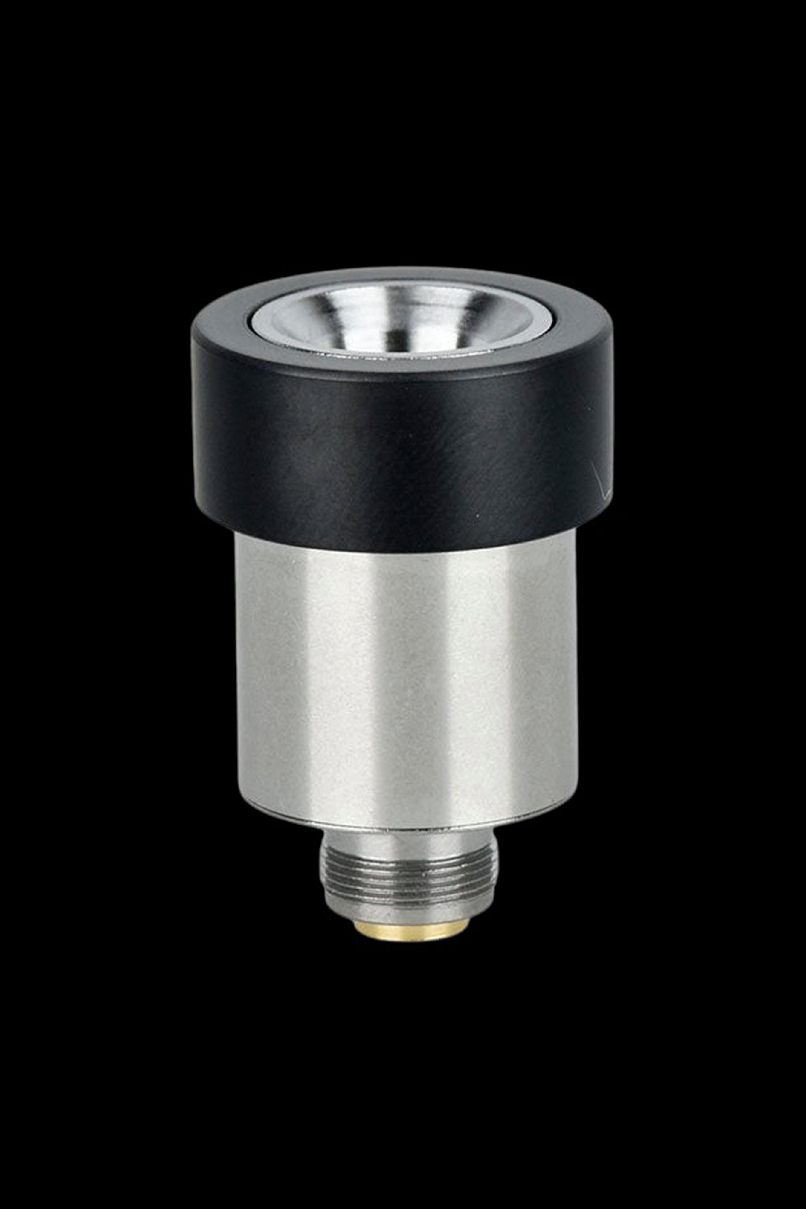 Silver and black cannabis oil vaporizer cartridge.