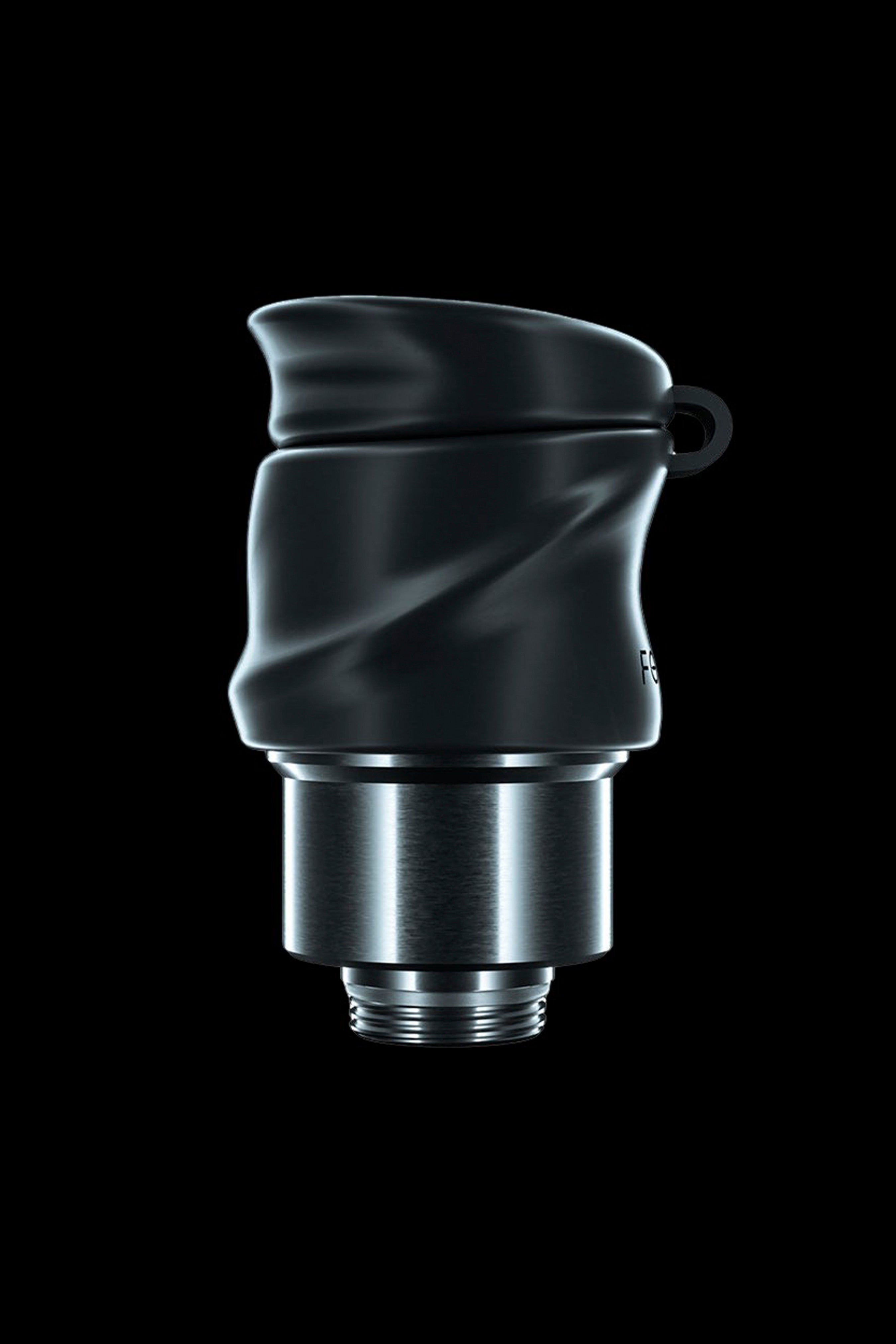 Black cannabis concentrate vaporizer coil with metallic threading.