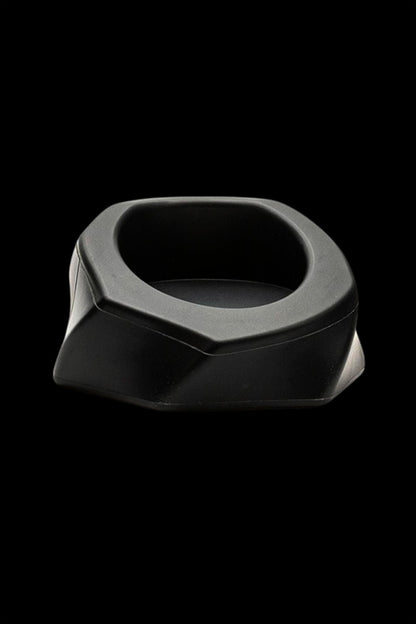 Black cannabis ashtray with a geometric, faceted design.