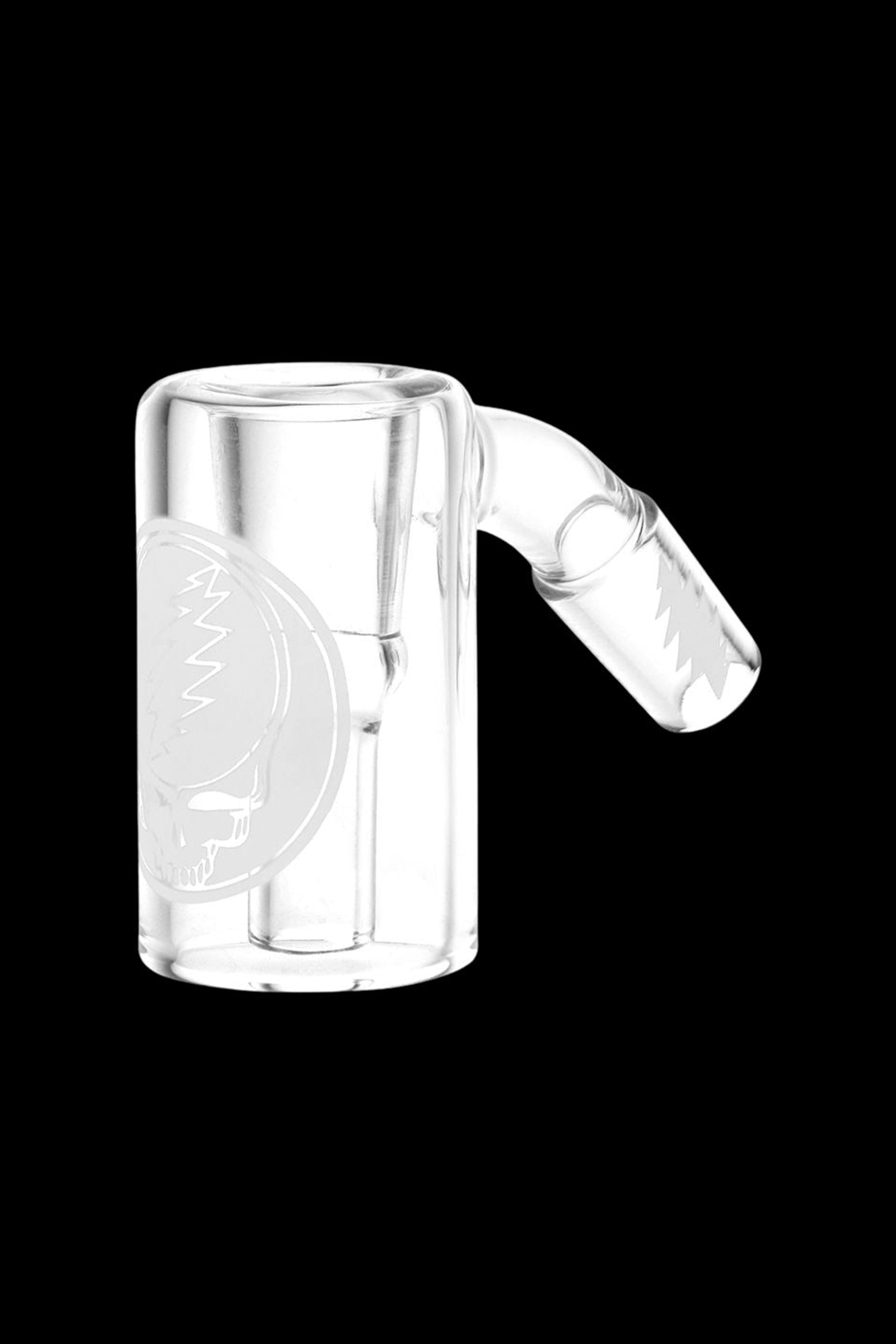 Clear glass bubbler with etched design.