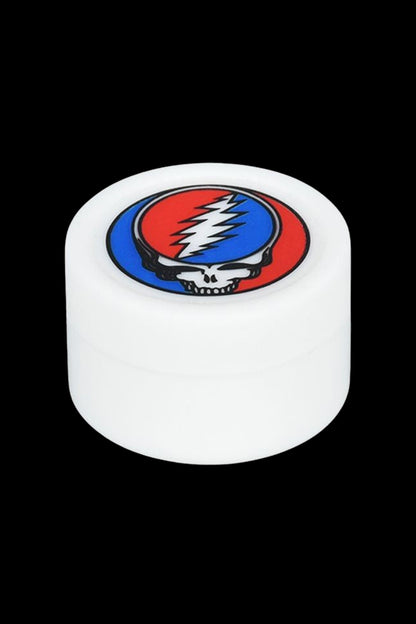 White silicone carb cap with the iconic Grateful Dead Steal Your Face skull logo.