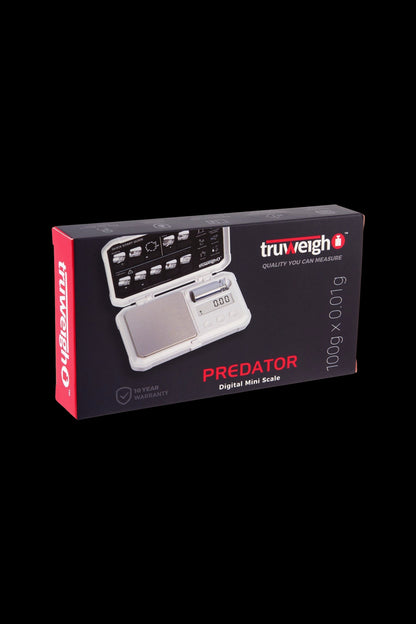 Truweigh Predator digital mini scale for precise cannabis measurement, with 100g x 0.01g capacity.