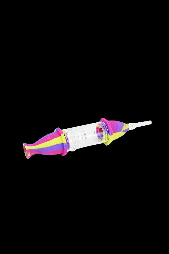 Silicone nectar collector with colorful accents.