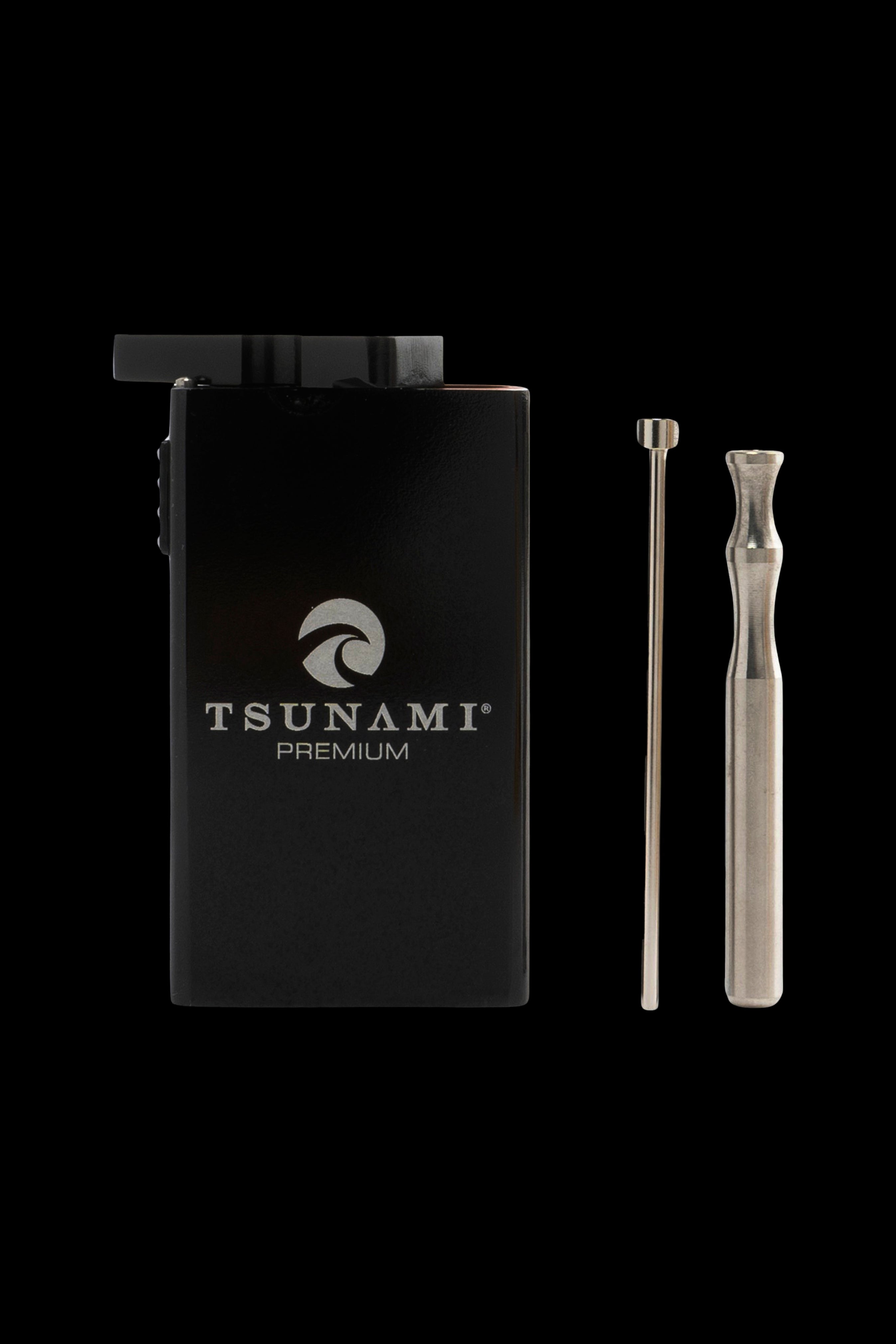 Black Tsunami Premium dab kit with tools against a dark background.