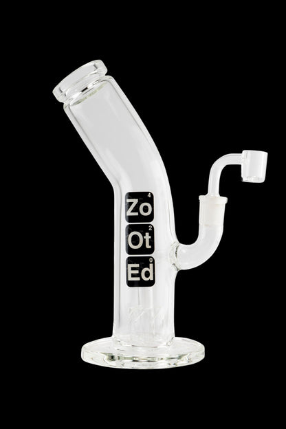 Clear glass water pipe with “ZoOt” logo and angled mouthpiece.