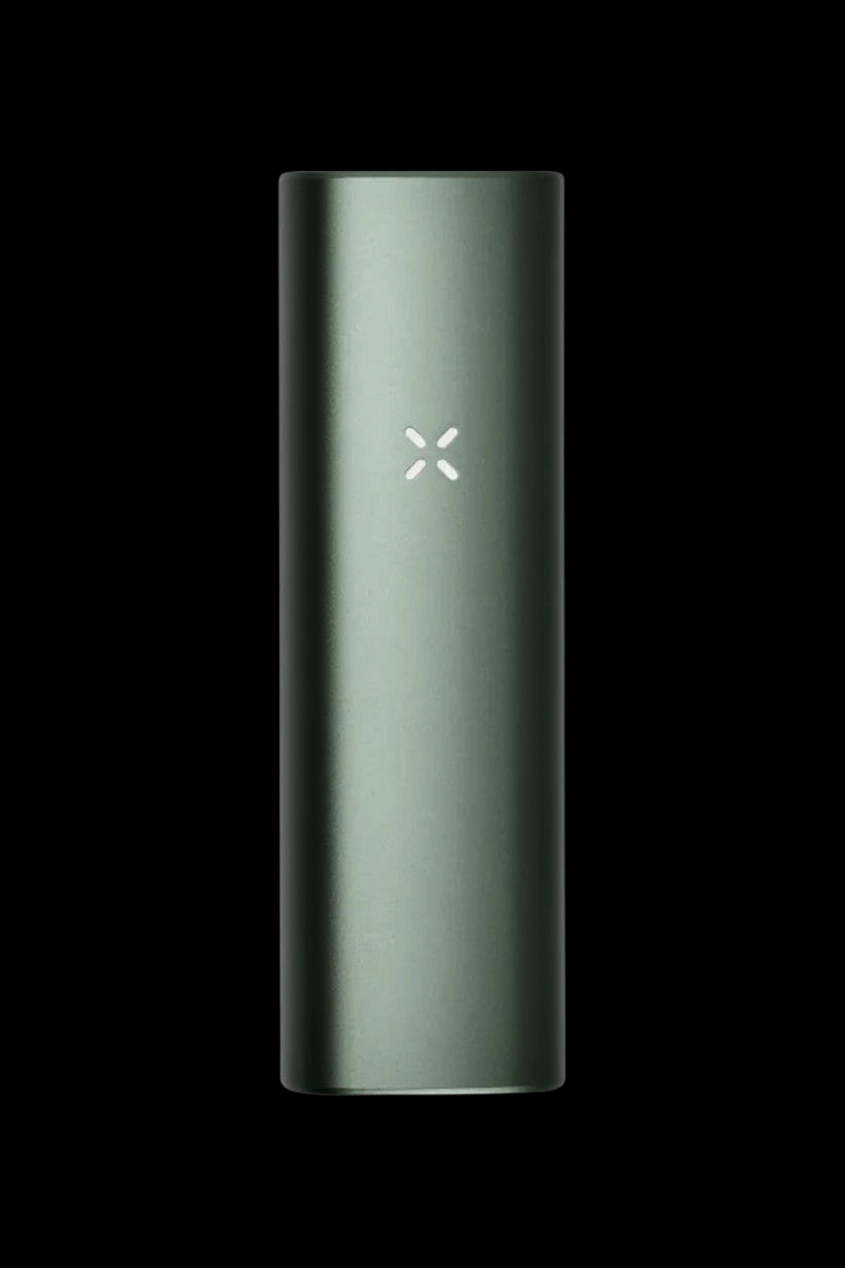 Emerald green Pax Plus vaporizer pen against a black background.