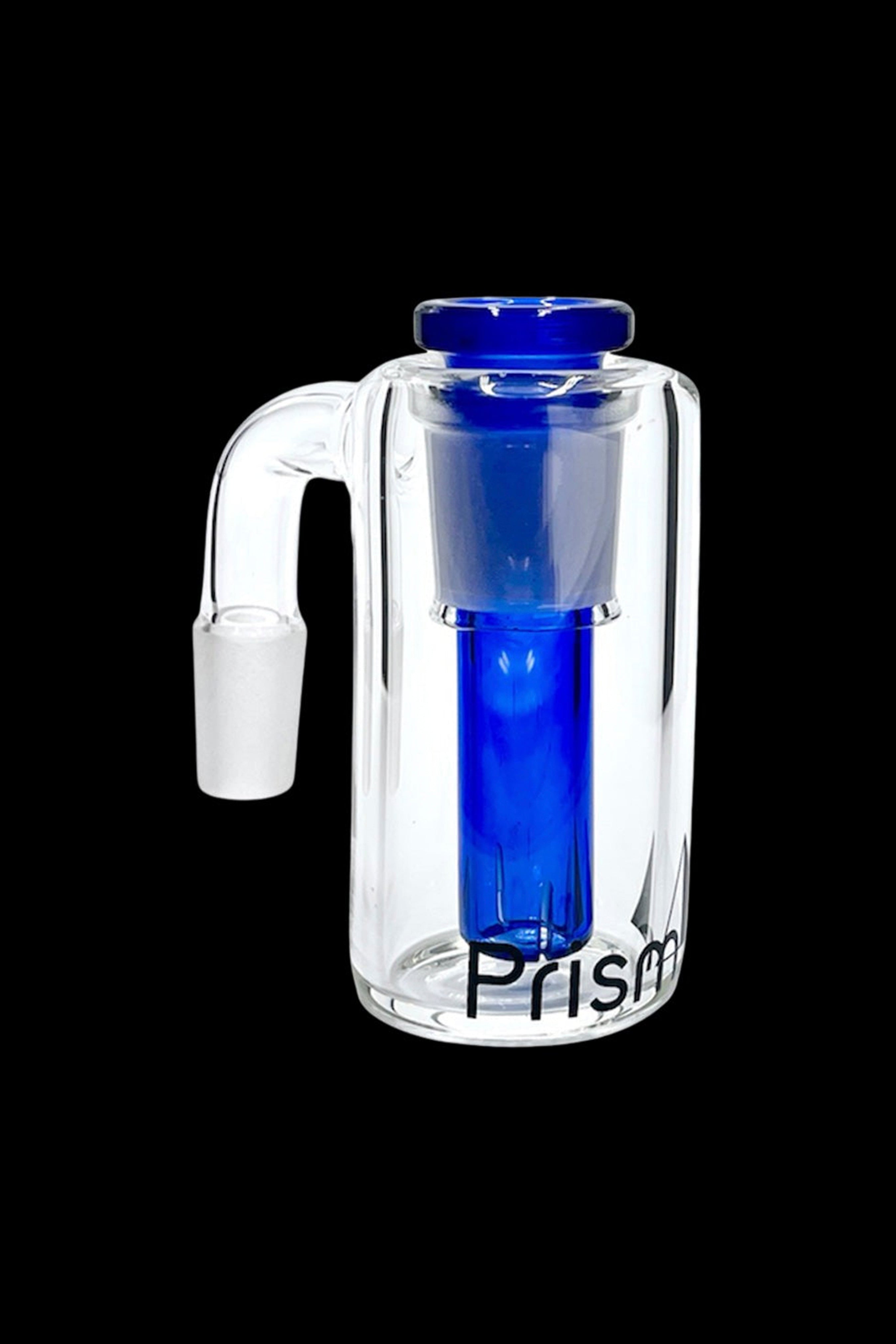 Clear glass bubbler with blue accents and the brand name "Prism" printed on the side.