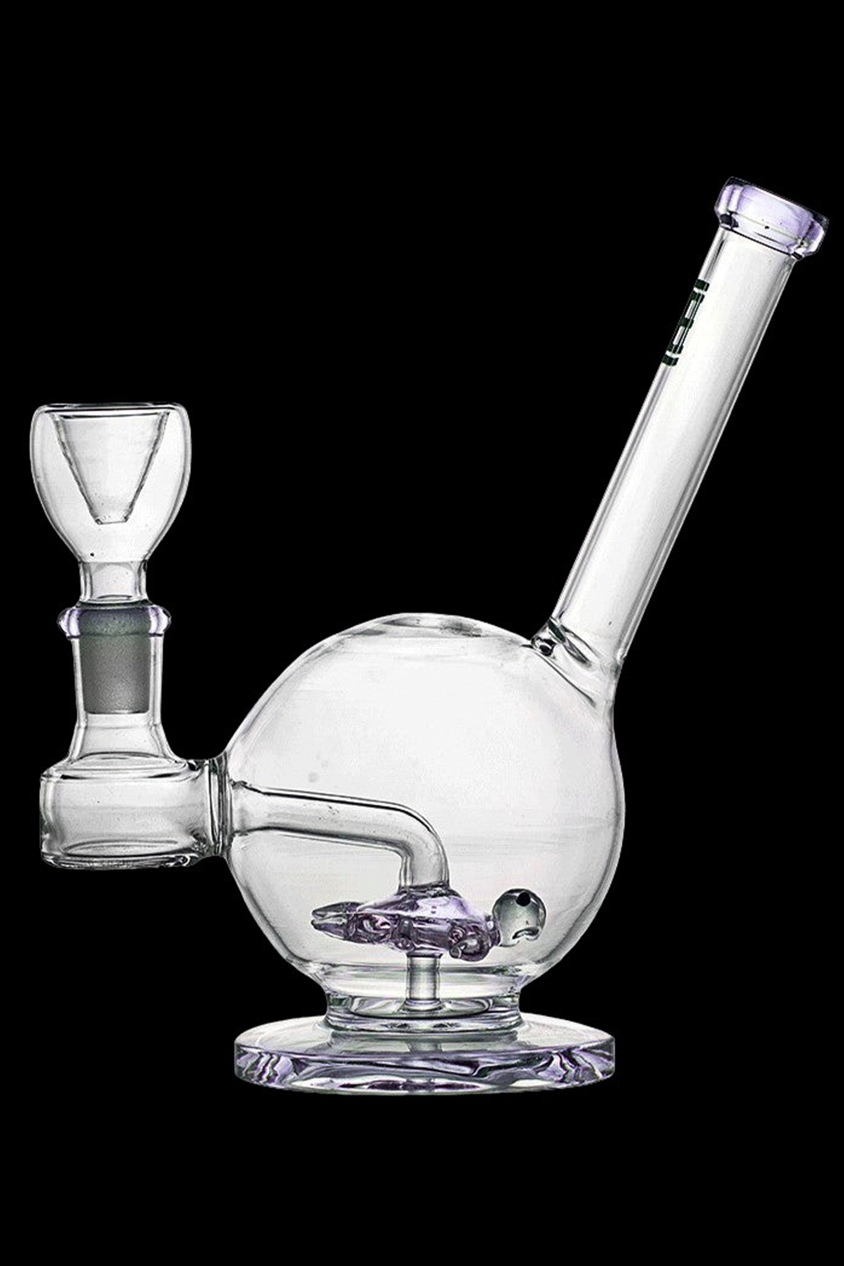 Clear glass water pipe (bong) with a removable bowl and percolator.