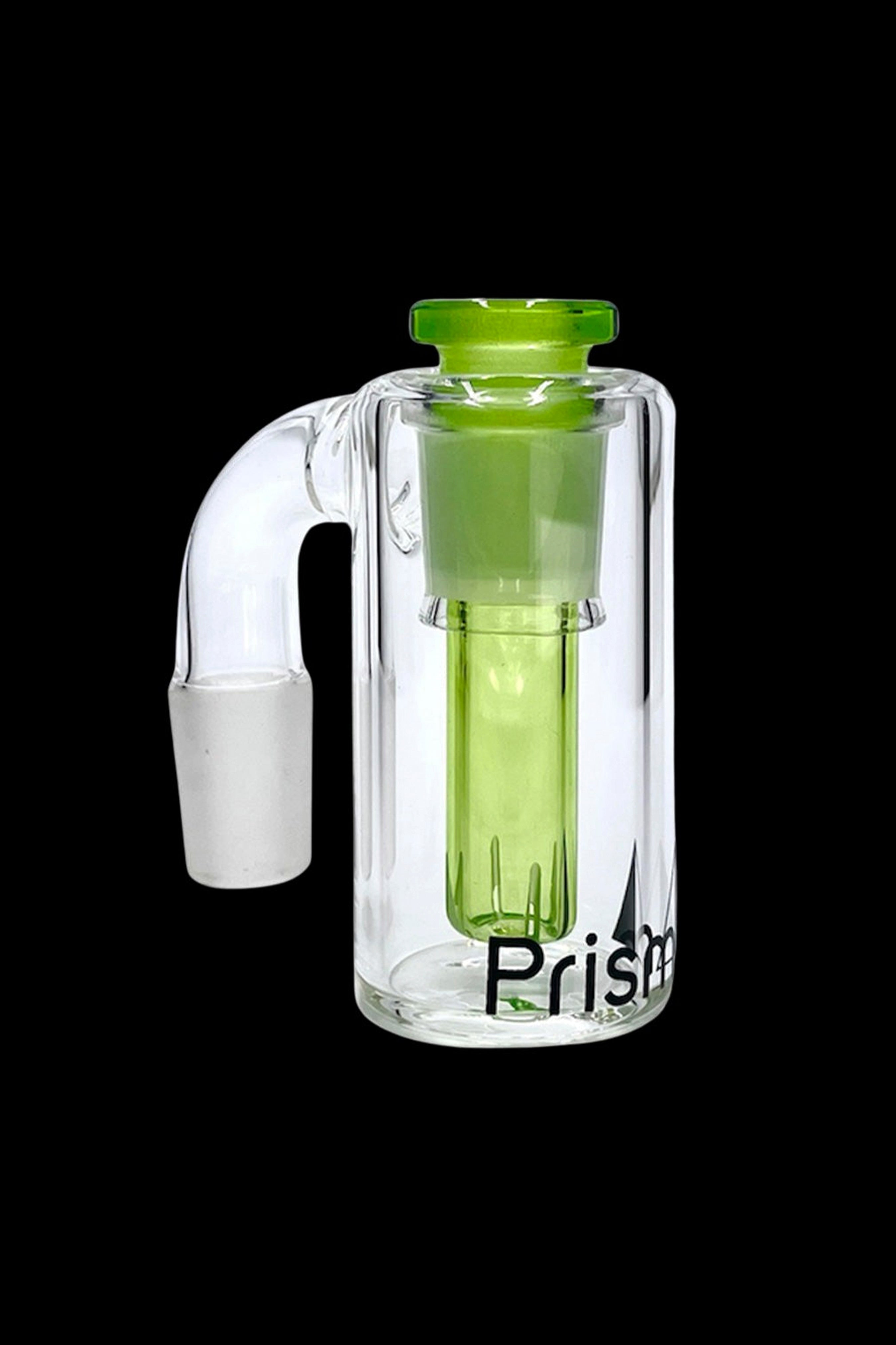 Clear glass bubbler with a green diffuser downstem, branded "Prism".