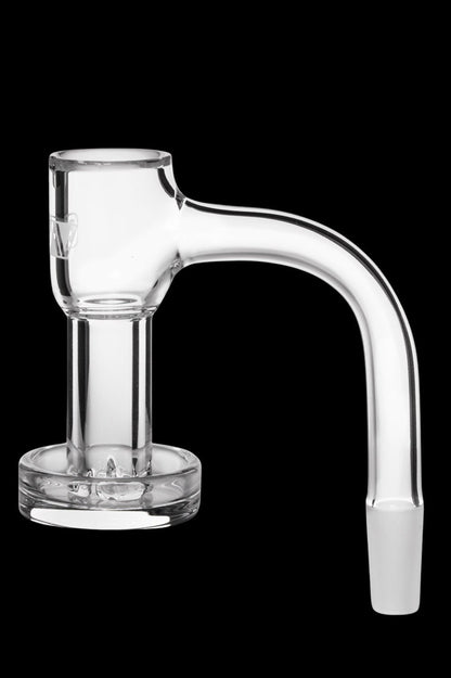 Clear glass dab rig with a curved neck and circular base.