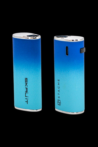 Blue electric dab torch with branding, displayed from two angles.