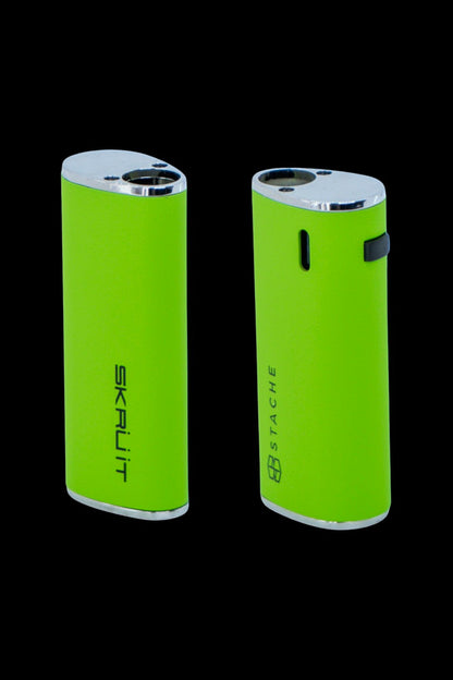 Two green Stache Rikkit butane lighters against a black background.