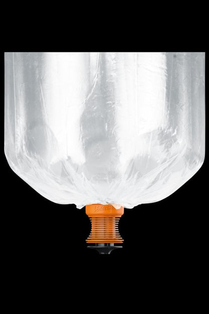 Clear, inflated cannabis bubble bag for collecting trichomes and hash.