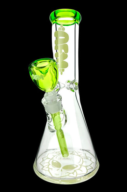 Green glass bong with intricate bubble design and mouthpiece.