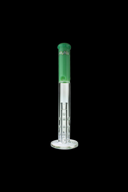 Green glass bong with ice catch and percolator.