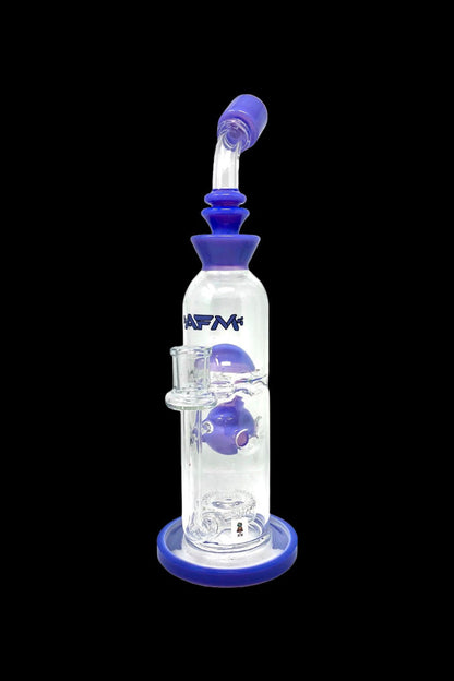 Blue glass water pipe (bong) with bubbling percolator.