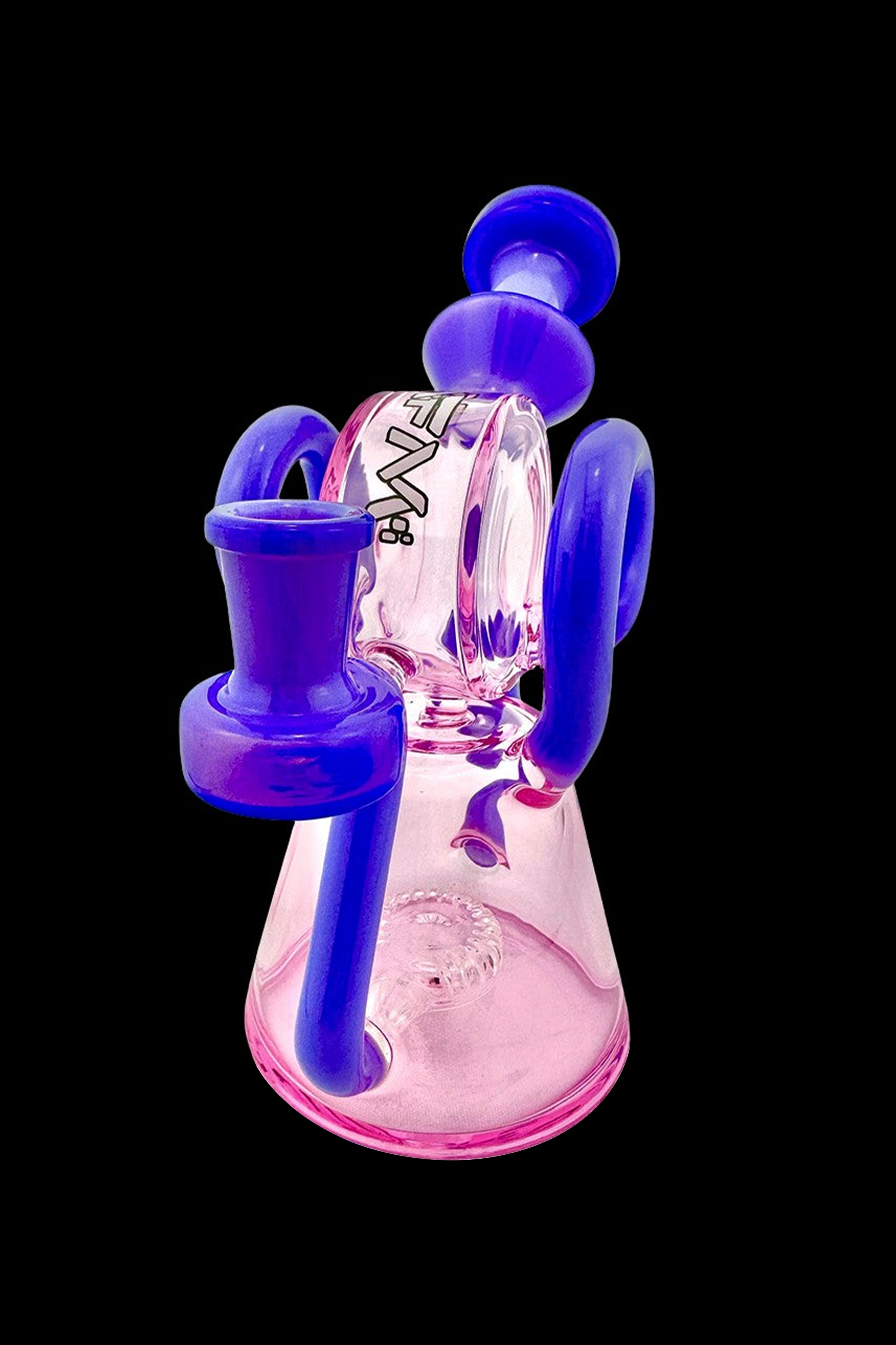 Purple and pink glass water pipe (bong) with bubbler.