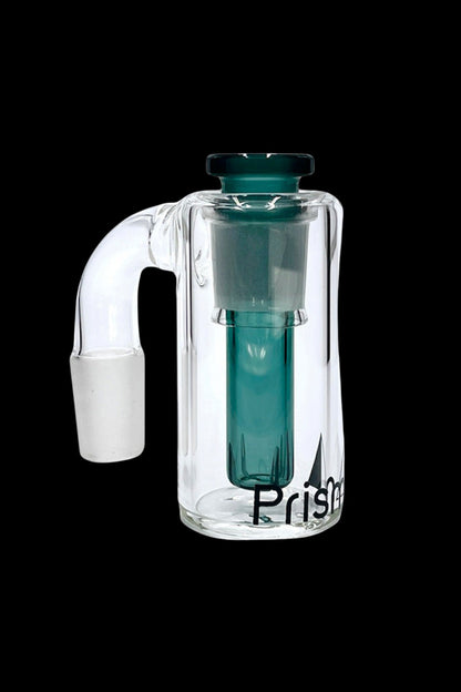Glass bubbler with green accents and “Prism” logo, against a black background.