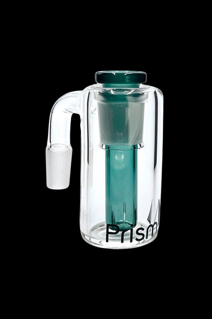 Glass bubbler water pipe with green internal diffuser, branded "Prism".
