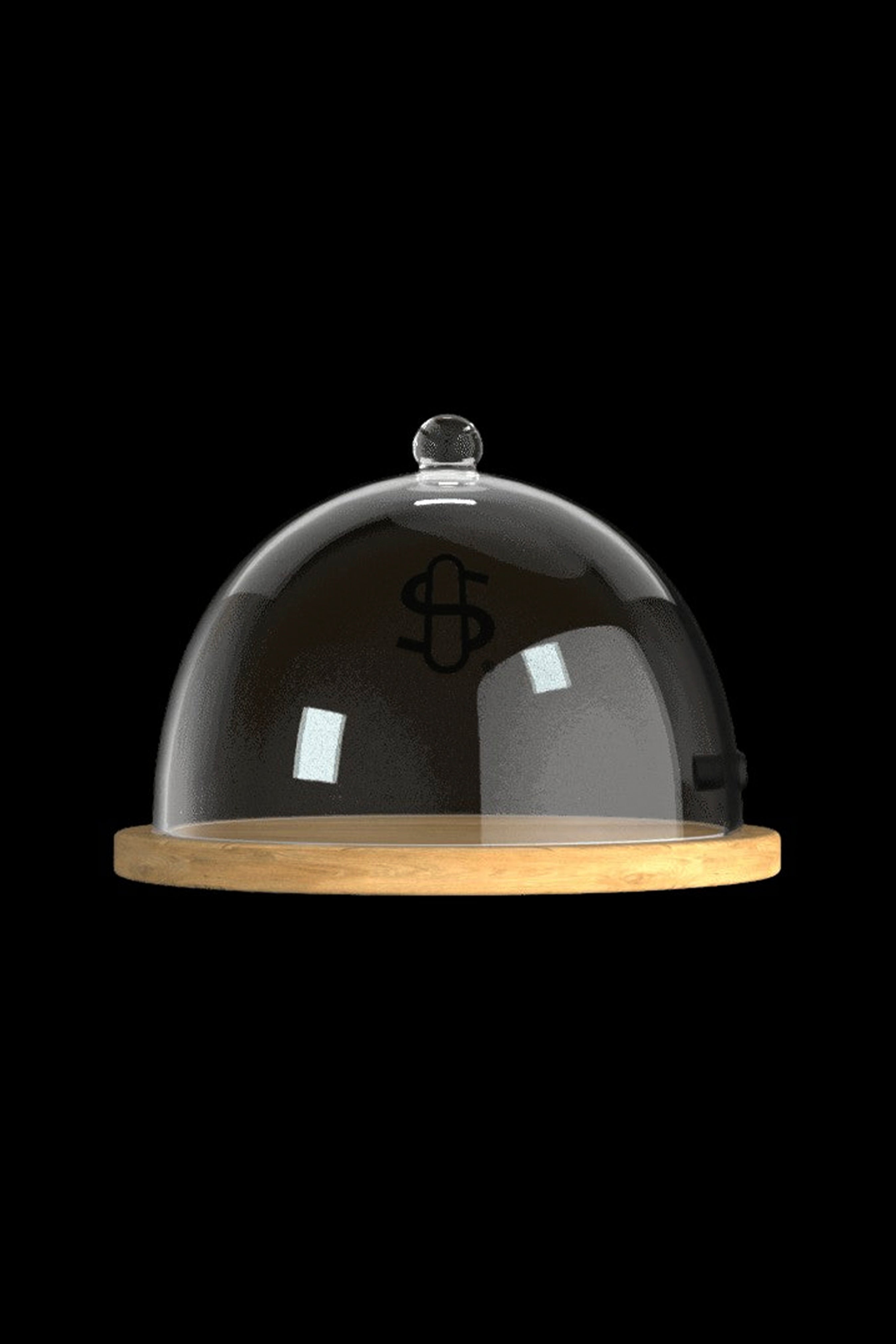 Glass dome display case with wooden base, potentially for cannabis storage or display.