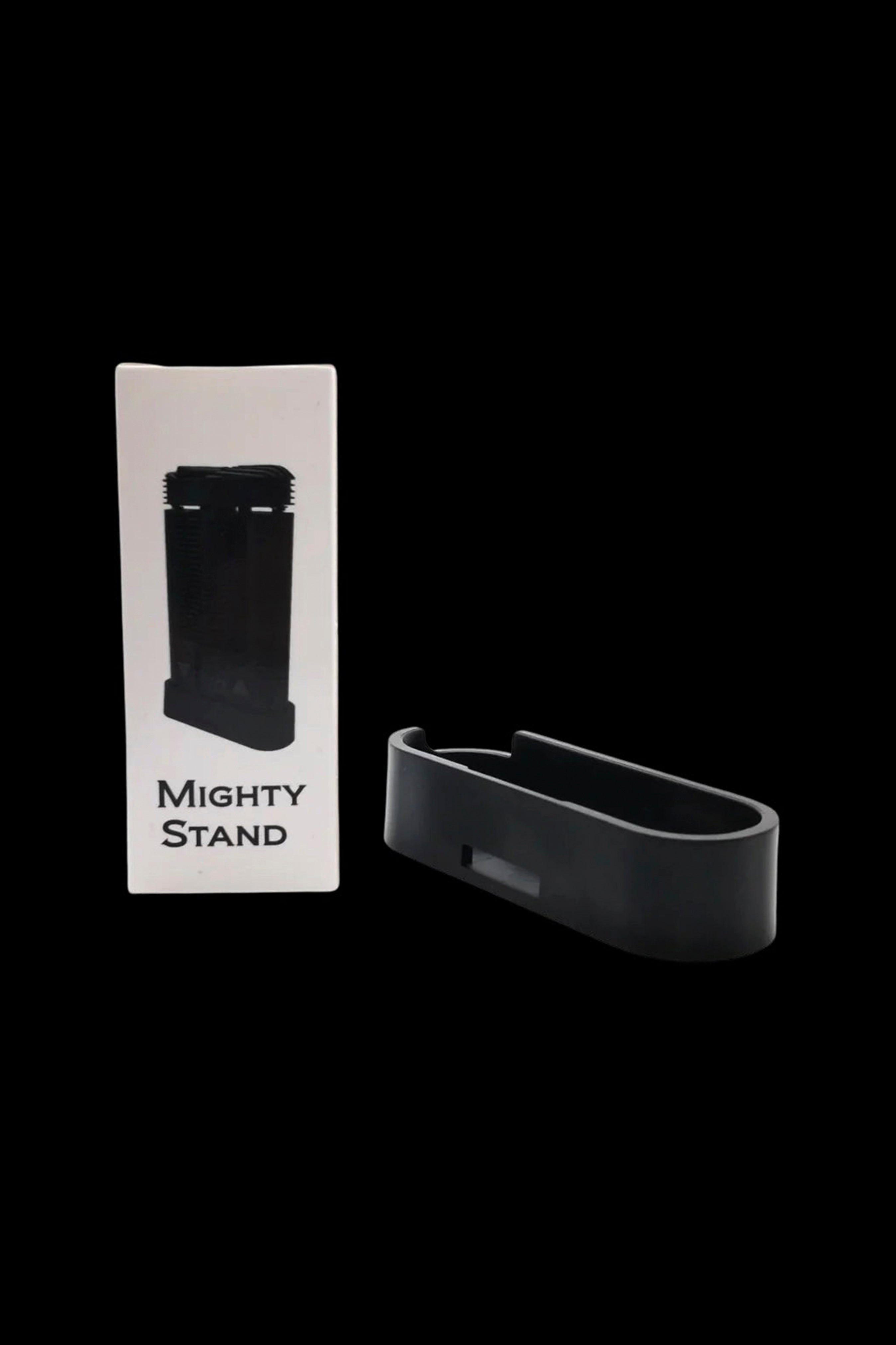 Black Mighty vaporizer stand in packaging and disassembled.
