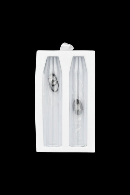 Clear glass pre-roll tubes in plastic packaging.