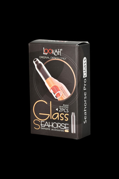 Boxed set of two Lookah Seahorse Pro Glass tips for dab rigs. <start_of_image>
