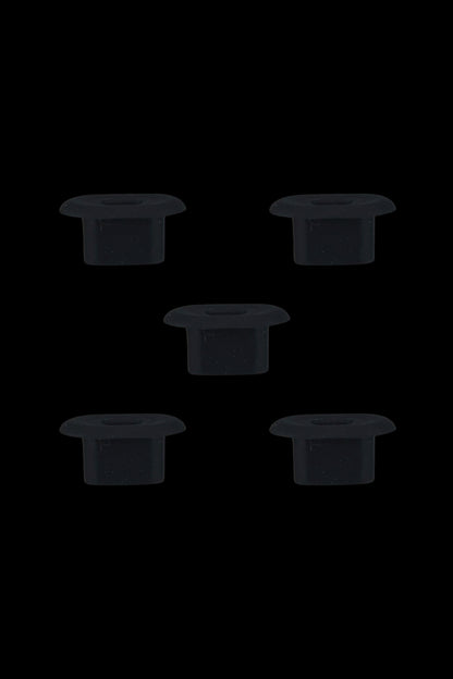 Five black titanium domeless nail inserts for vaporizing cannabis concentrates.