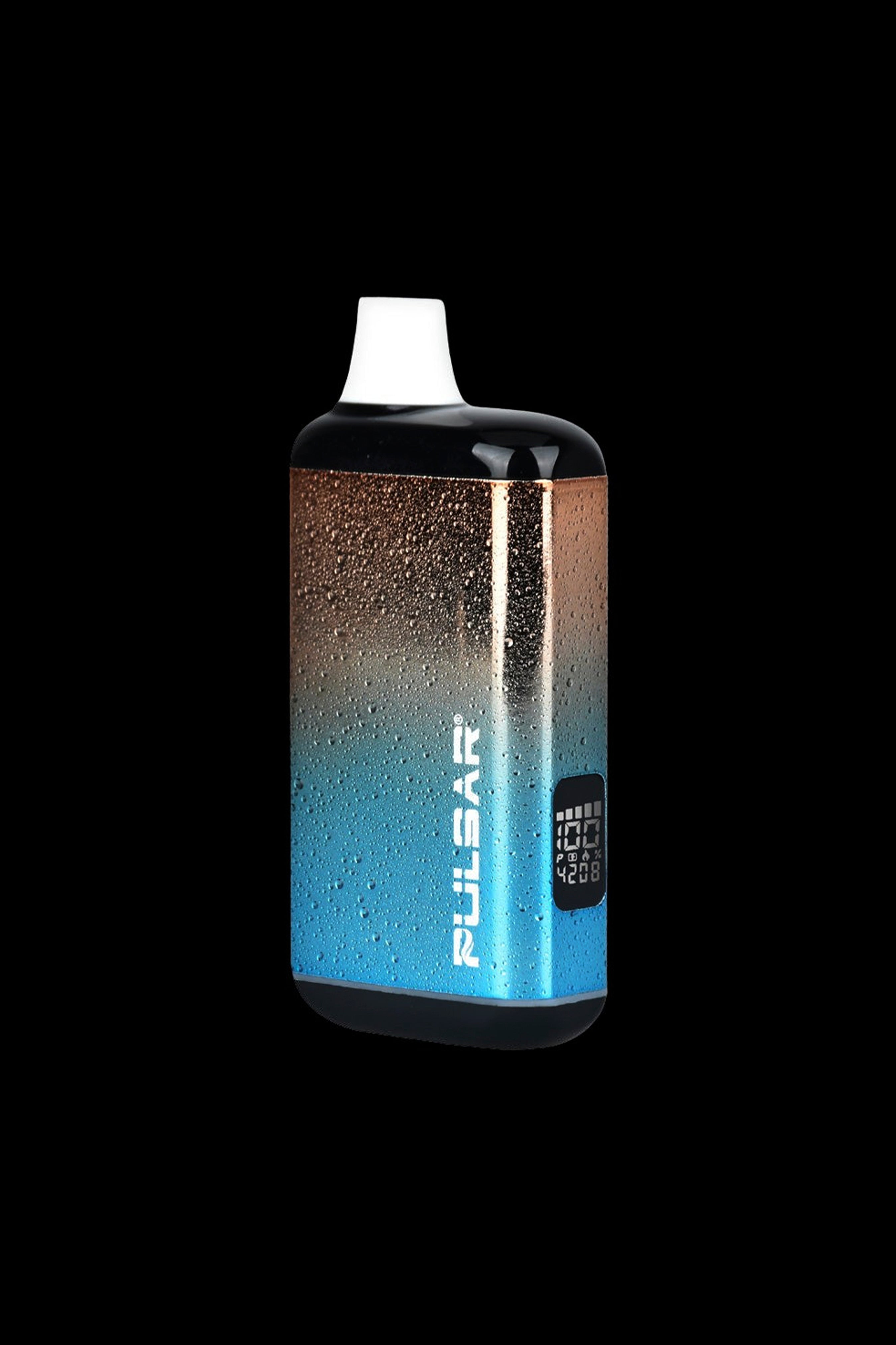 Pulsar vaporizer pen with gradient blue-to-red finish and digital display.