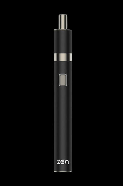 Black cannabis vape pen with a sleek, cylindrical design.