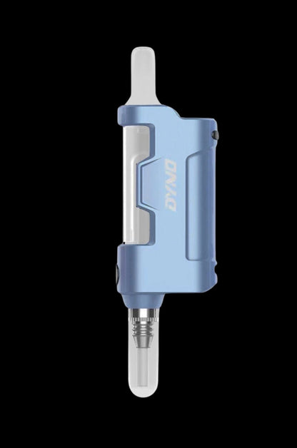 Blue Dyno cannabis oil vape pen with glass mouthpiece and cartridge.