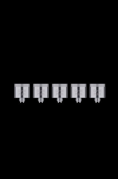 Row of five silver Yocan Cylo Replacement Coil - 5ct units shown front-on against a black background.