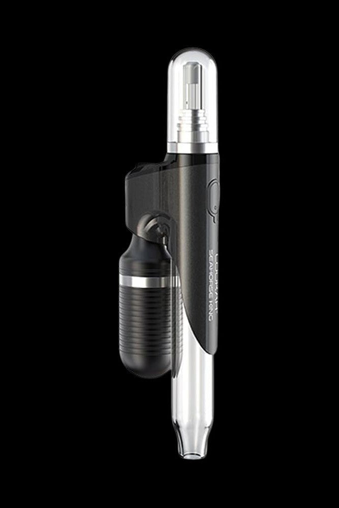 Black and silver cannabis oil vaporizer pen with charging case.