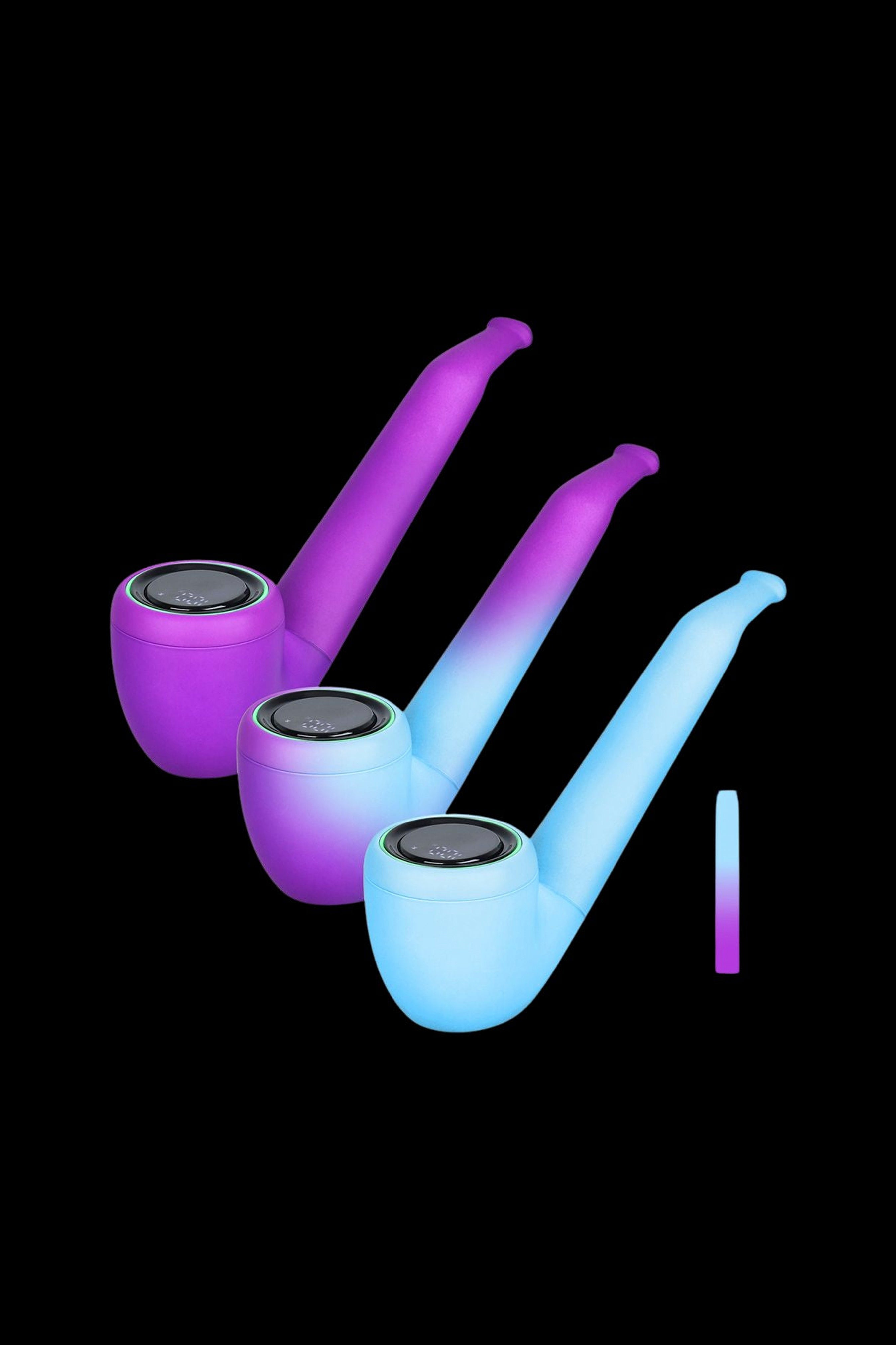 Neon-colored electric dab rigs with gradient lighting against a black background.