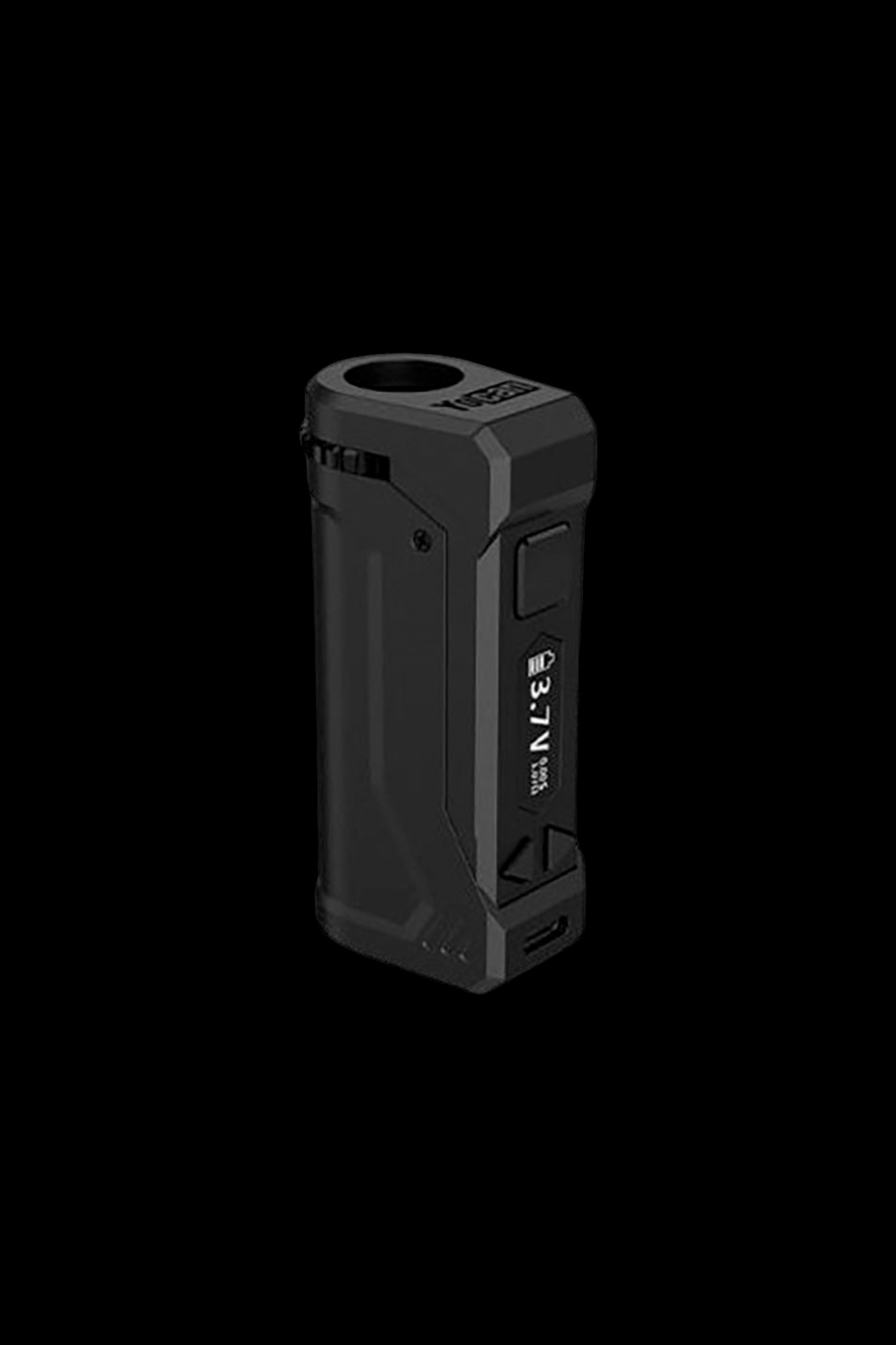 Black electronic dab rig with visible controls and mouthpiece.