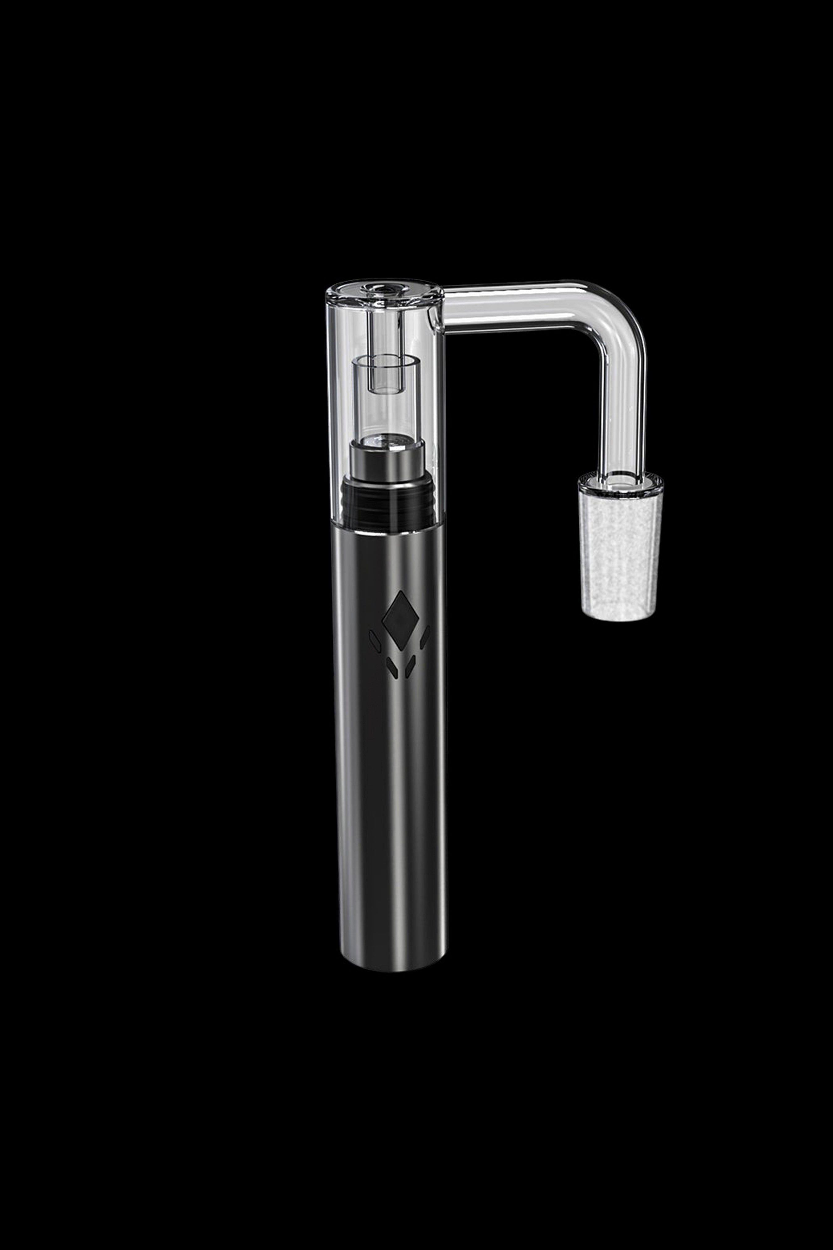 Black cannabis e-rig with a glass bubbler attachment.