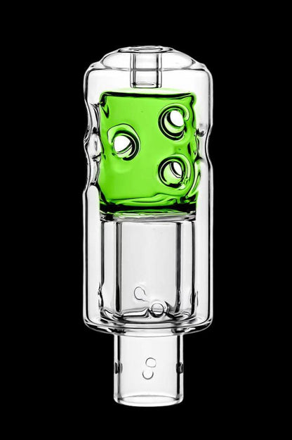 Green glass bubbler water pipe for cannabis smoking.