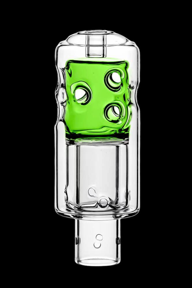 Green glass bubbler water pipe for cannabis smoking.